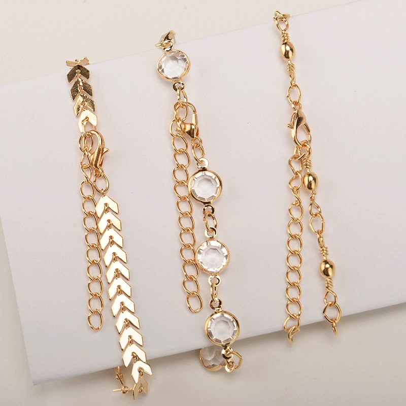 Set Women Anklet Bracelet Rhinestone Bracelets Bangles Lady Round Jewellery Party Fashion Trendy Silver Color Stainless Pulseras Set Women Anklet Bracelet Rhinestone Bracelets Bangles Lady Round Jewellery Party Fashion Trendy Silver Color Stainless Pulseras