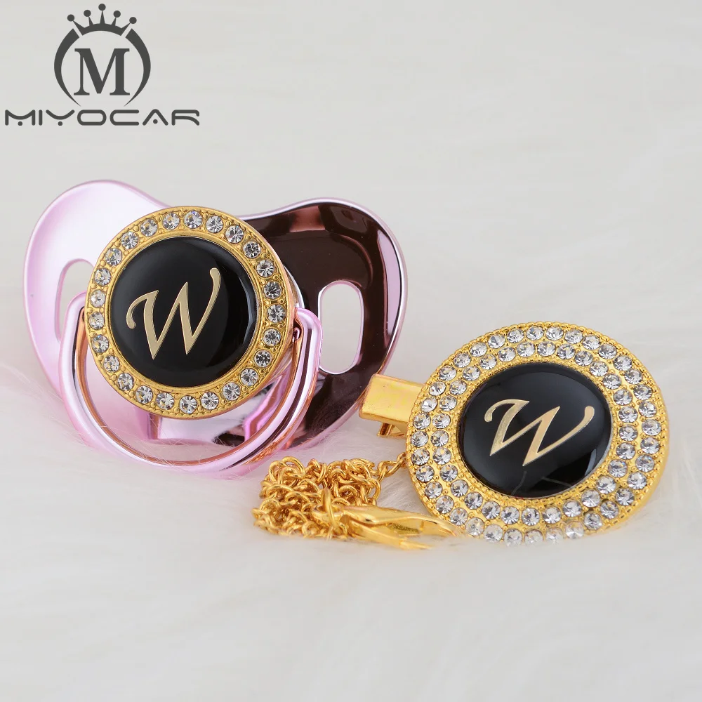 MIYOCAR название, начальная буква W, элегантная Серебряная блестящая соска и соска, клипса, BPA бесплатно, пустышка, блестящая, уникальный дизайн, SGS pass LW