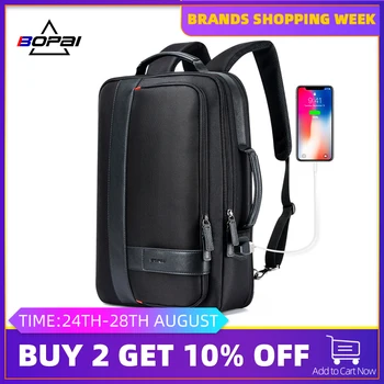 

BOPAI Brand Enlarge Backpack USB External Charge 15.6 Inch Laptop Backpack Shoulders Men Anti-theft Waterproof Travel Backpack