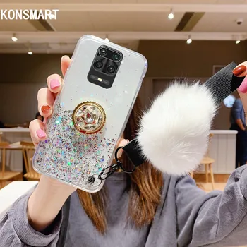 

KONAMRT Luxury Glitter Case Redmi Note 9 Pro Max Star Clear Silicon Soft Phone Case Cover For Xiaomi Redmi Note 9S With Hairball