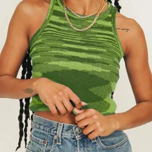 

2021 Knit Crop Tops Women Sleeveless Y2K Basic T Shirts Casual Summer Tank Top Off Shoulder Blue Vintage Tees T-Shirts O Neck