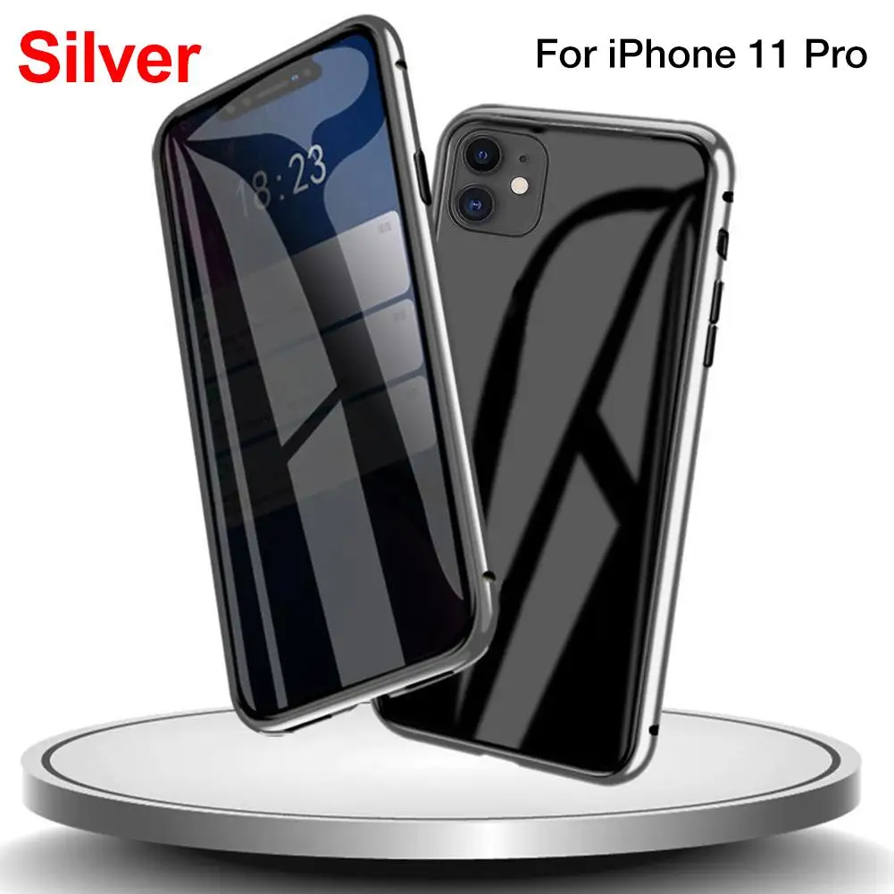 Для IPhone 11 Pro Max Магнитная Адсорбция анти-Открытый чехол для телефона металлический оправа закаленное стекло чехол пленка предотвращает подмышки - Цвет: H