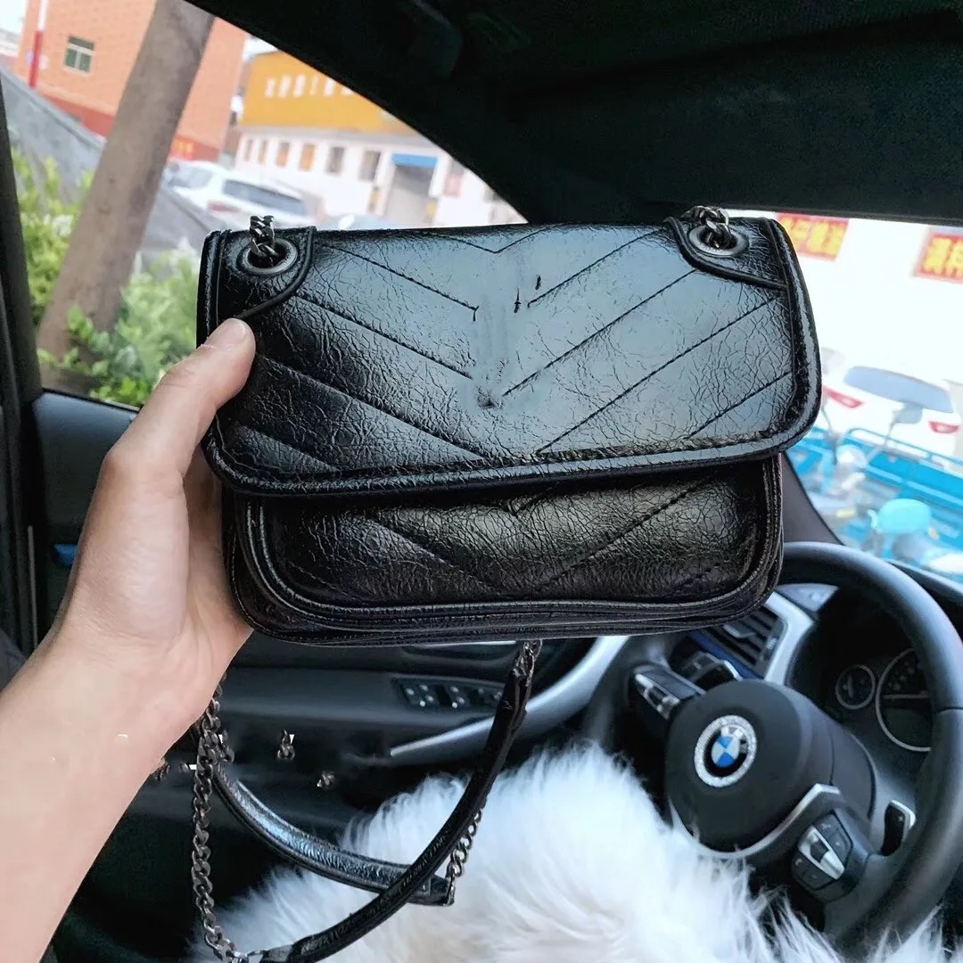 

Leather Bag Women's 2019 New Style Star Celebrity Style Retro Fashion WOMEN'S Bag Rhombus Bag with Chain Shoulder 0567