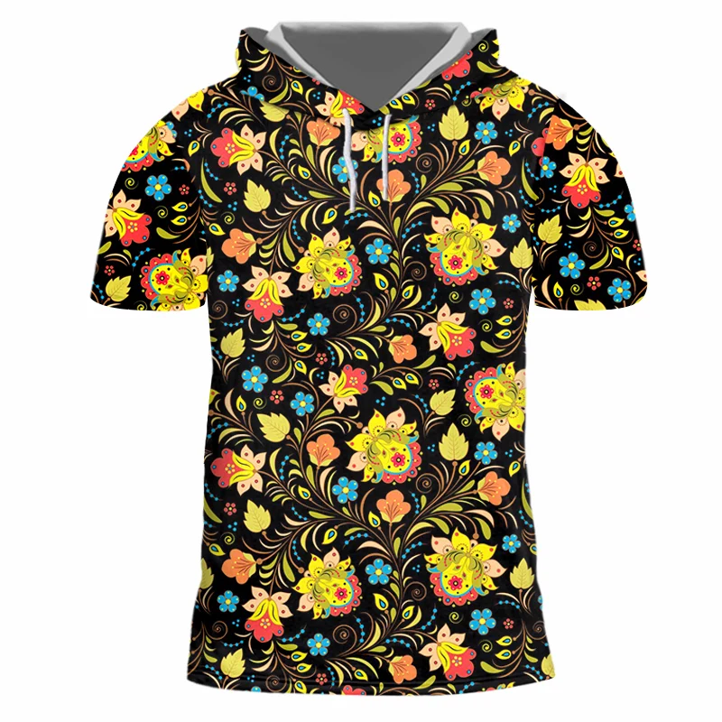 

IFPD EU Size Flower Pattern 3d Printed Hooded Tshirt Hip Hop Fashion Loose Short Sleeve Plant T Shirt Harajuku Men Tops Clothing