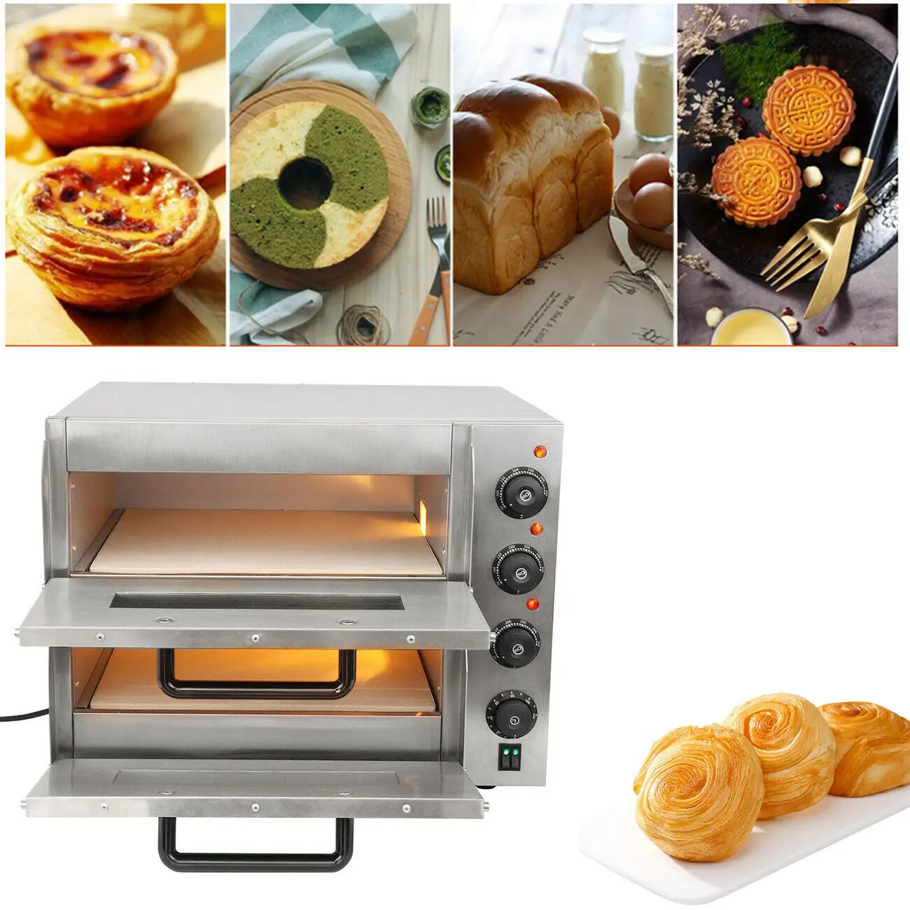 

Honhill 3000W Commercial Double Layer Pizza Oven Electric Convection Oven For Roast Chicken Duck Cake Bread Baking Oven