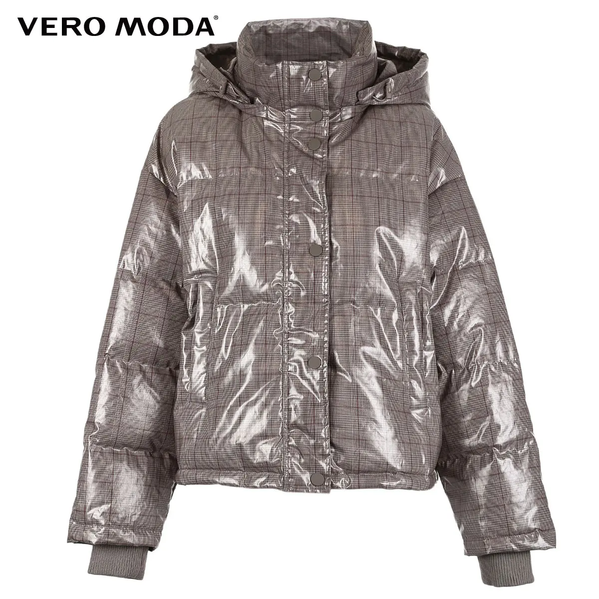 Vero Moda свободный крой Глянцевая клетчатая водонепроницаемая ткань с капюшоном пуховик | 318423513