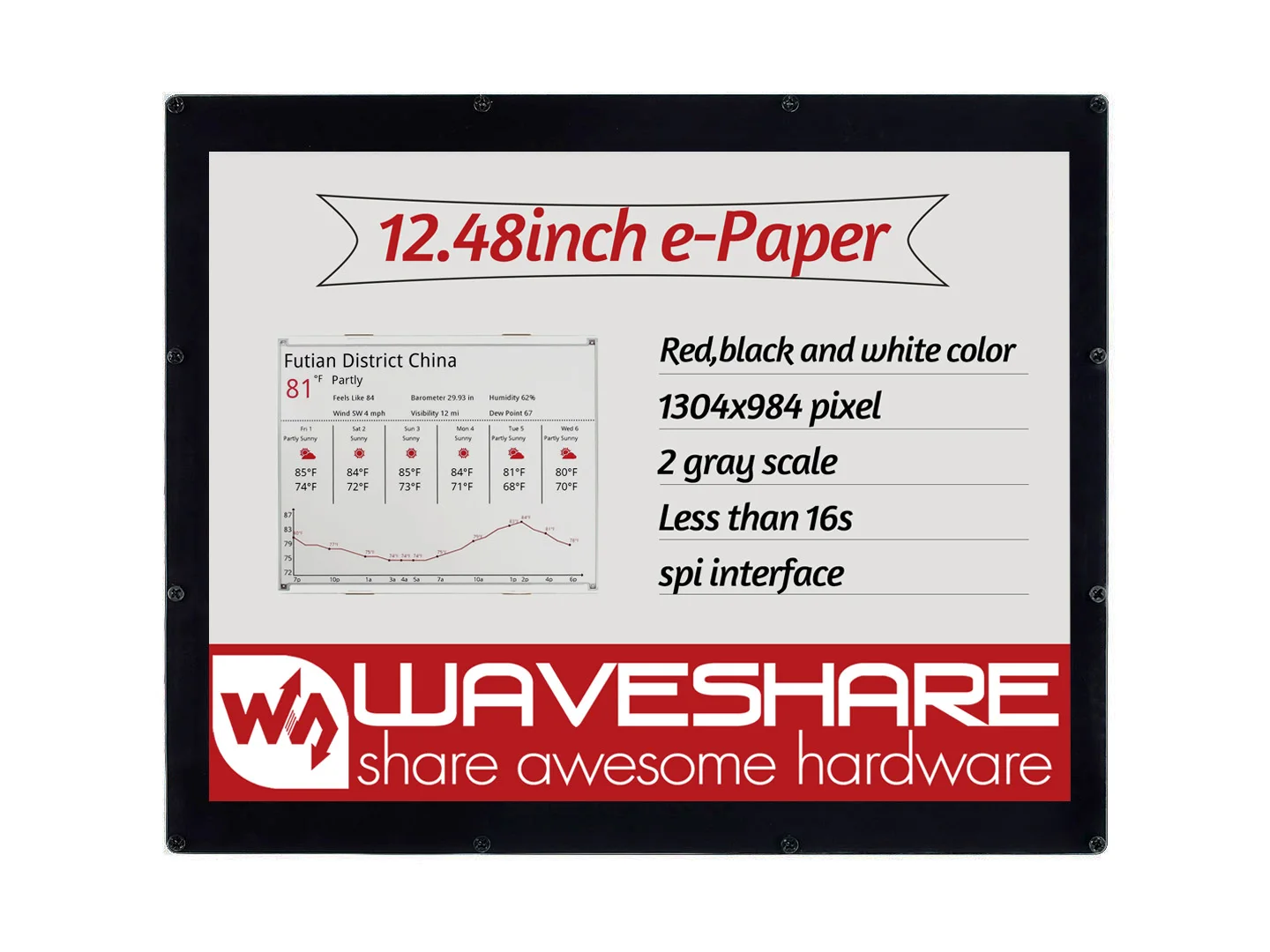 Дисплей Waveshare E-Ink для Raspberry Pi 12 48 дюйма 1304 × 984 пикселей красный/черный/белый три