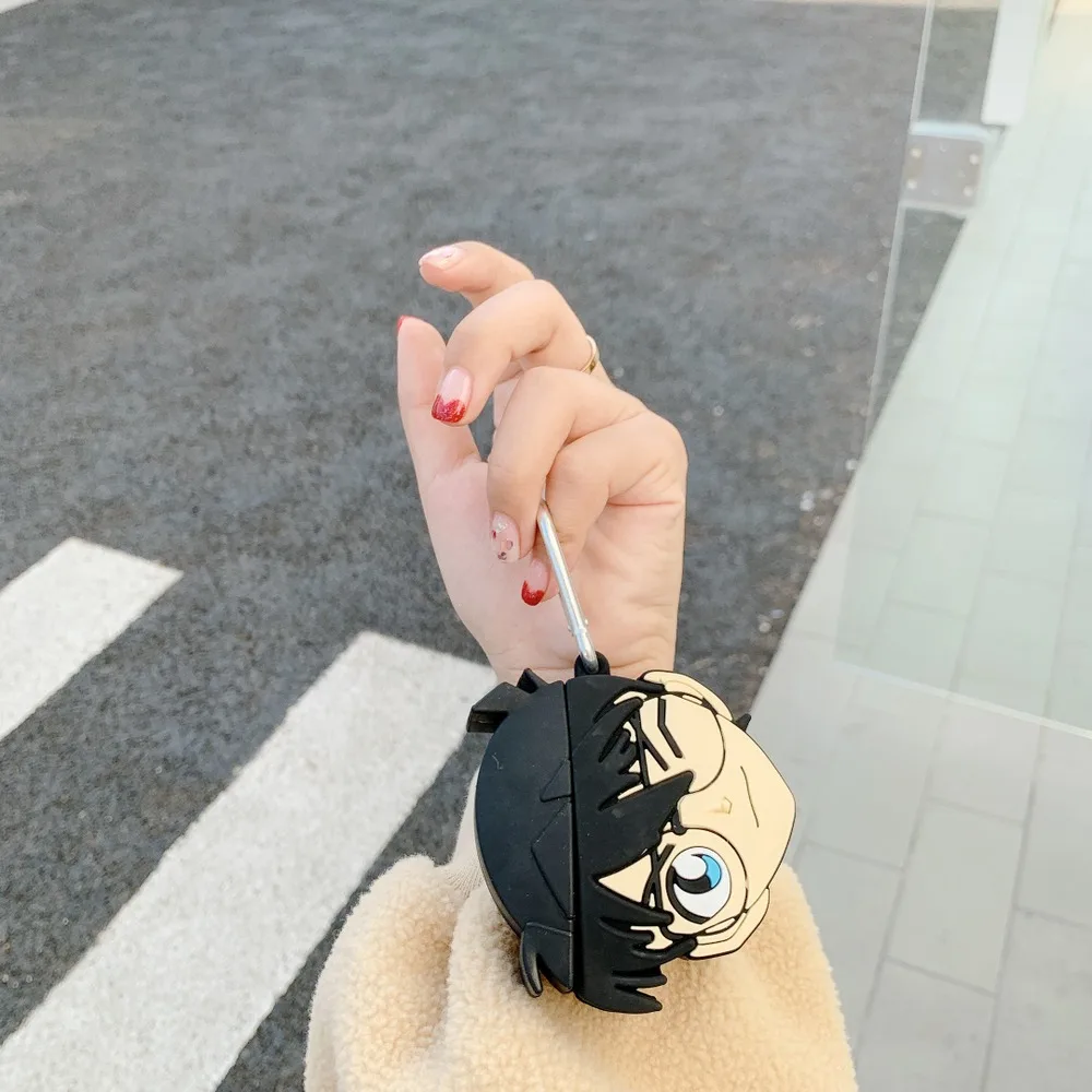 Аниме детектива Конана наушники силиконовый чехол для AirPods 1 2 Bluetooth гарнитура зарядная коробка Наушники Защитная крышка с крючком