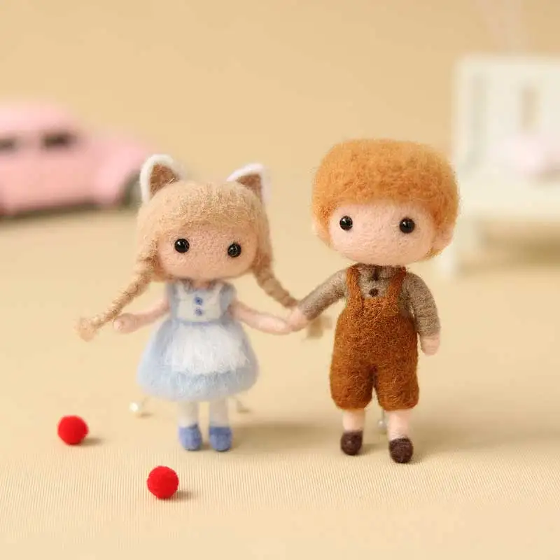 Non finished Boy and Girls Felt Doll Toy Wool Needle felting kits package Handmade DIY at home classic artwork gift for her