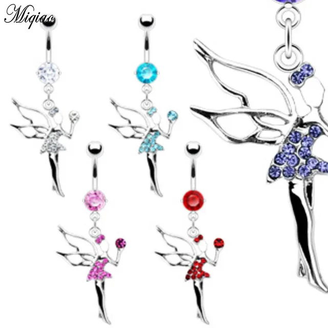 Miqiao 1 Pcs Stainless Steel Belly Button Ring Angel Wings Umbilical Nails Explosion