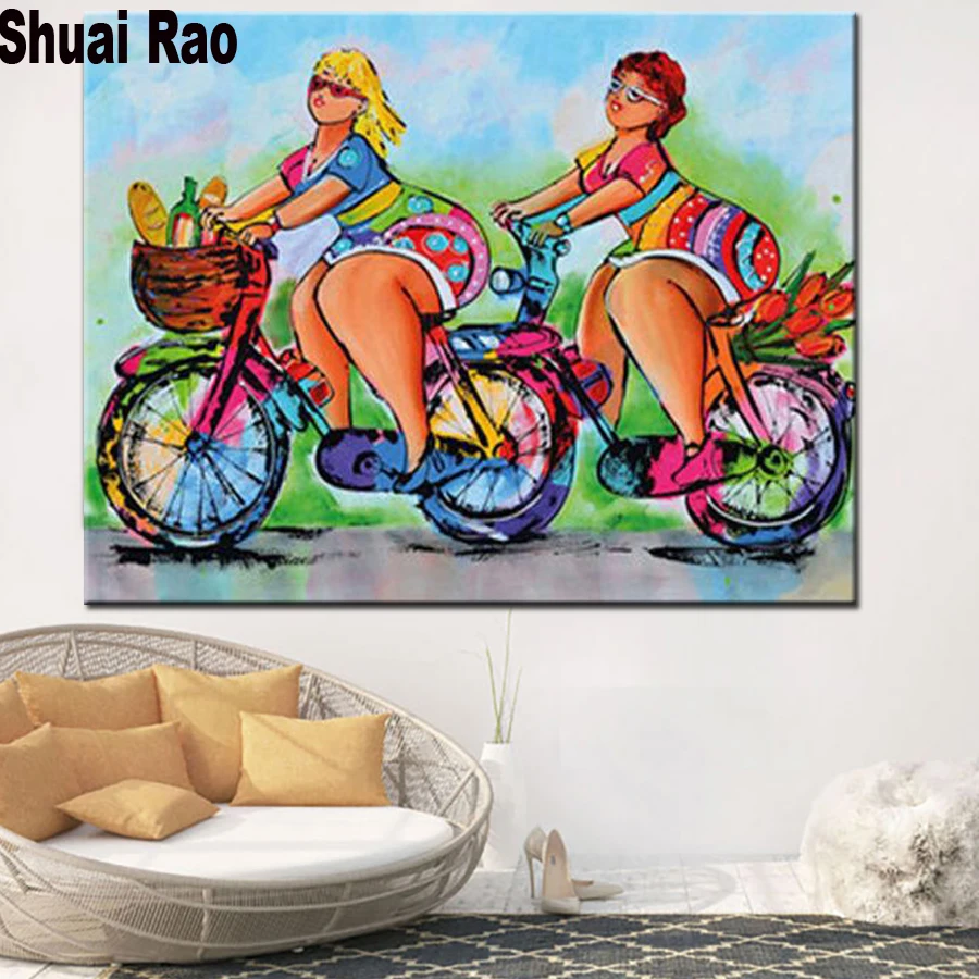 Fat lady Diamond Embroidery Full Square Round Painting bicycle woman Cross Stitch Mosaic crystal | Дом и сад