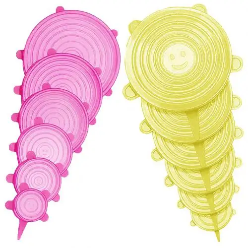 Pink Yellow 12 шт. эластичные силиконовые крышки чаши многоразовые крышки для еды холодильник еда салат чашки крышка кувшина кухонные инструменты - Цвет: Pink Yellow