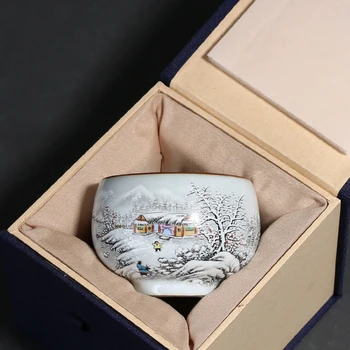 

150ml Hand Painted Landscape Teacup Ceramic Master Cup Chinese Kung Fu Tea Cups Tea Bowl Drinkware Teacups Gift Box for Friend