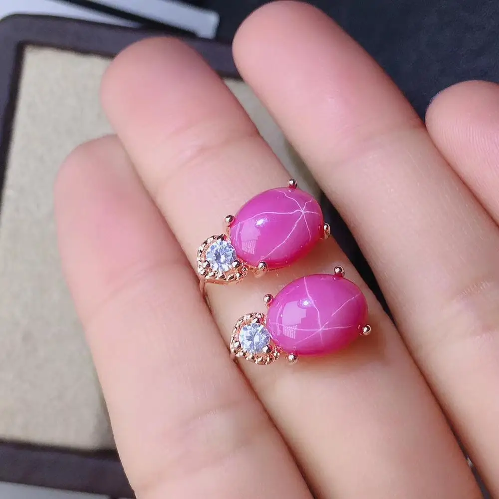 Oval Pink Star Ruby Earring Lab Crated Ruby Star Oval Gemstone