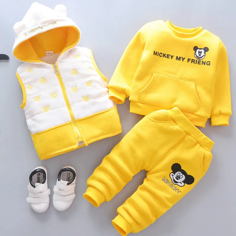 Детская одежда, зимний комплект для мальчиков и девочек 1-2-3 лет, комплект из 3 предметов с золотым бархатом и плюшевой подкладкой