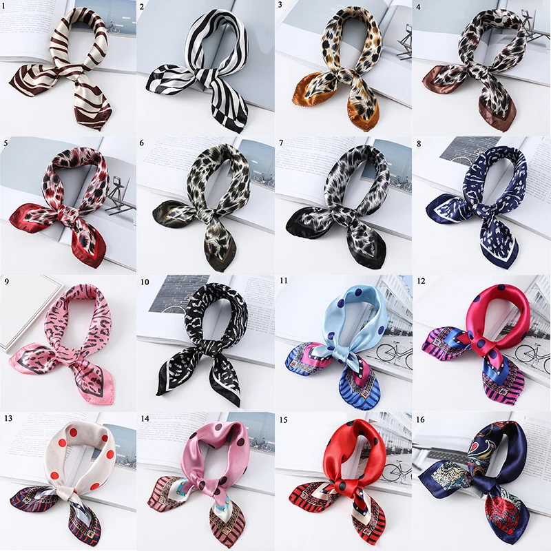 

Multifunction Head Neck Hair Tie Band Print Small Neck Scarf Square Scarf Small Silk Hair Scarf Soft Bandana Striped Leopard