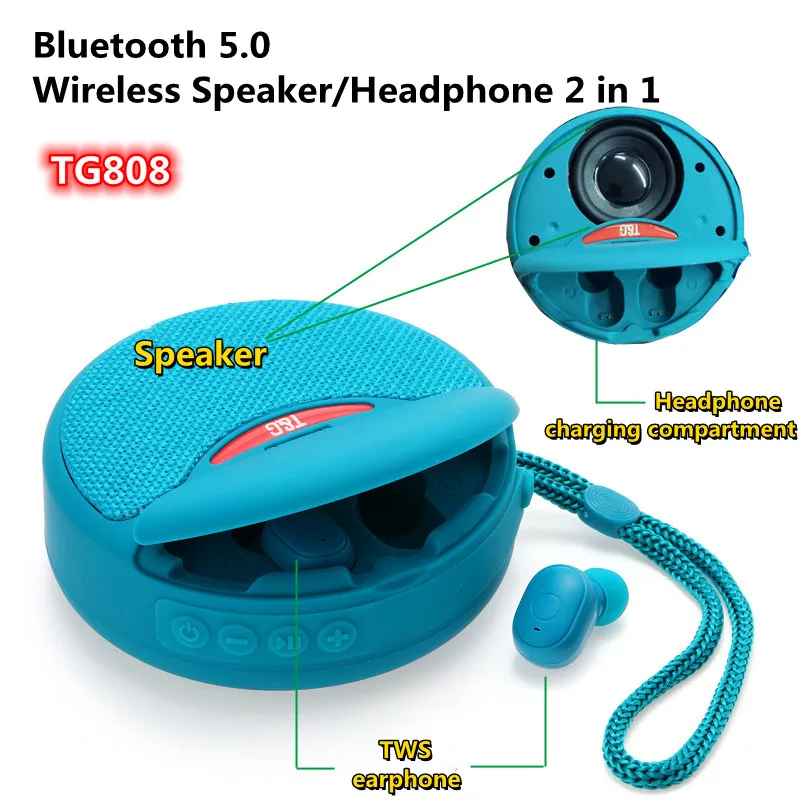 Jet Spænding Skråstreg Tg808 Wireless Bluetooth Speaker Headphones 2 In 1 Outdoor Portable Mini  Sound Box Tws Stereo Subwoofer Music Center Tf Aux Usb - Speakers -  AliExpress