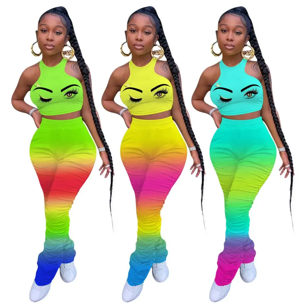 

Stacked Leggings Set Sexy Sleeveless Top and Stacked Pants Set Women Outfit Sets Fall 2020 Women Clothing 2 Piece Matching Set