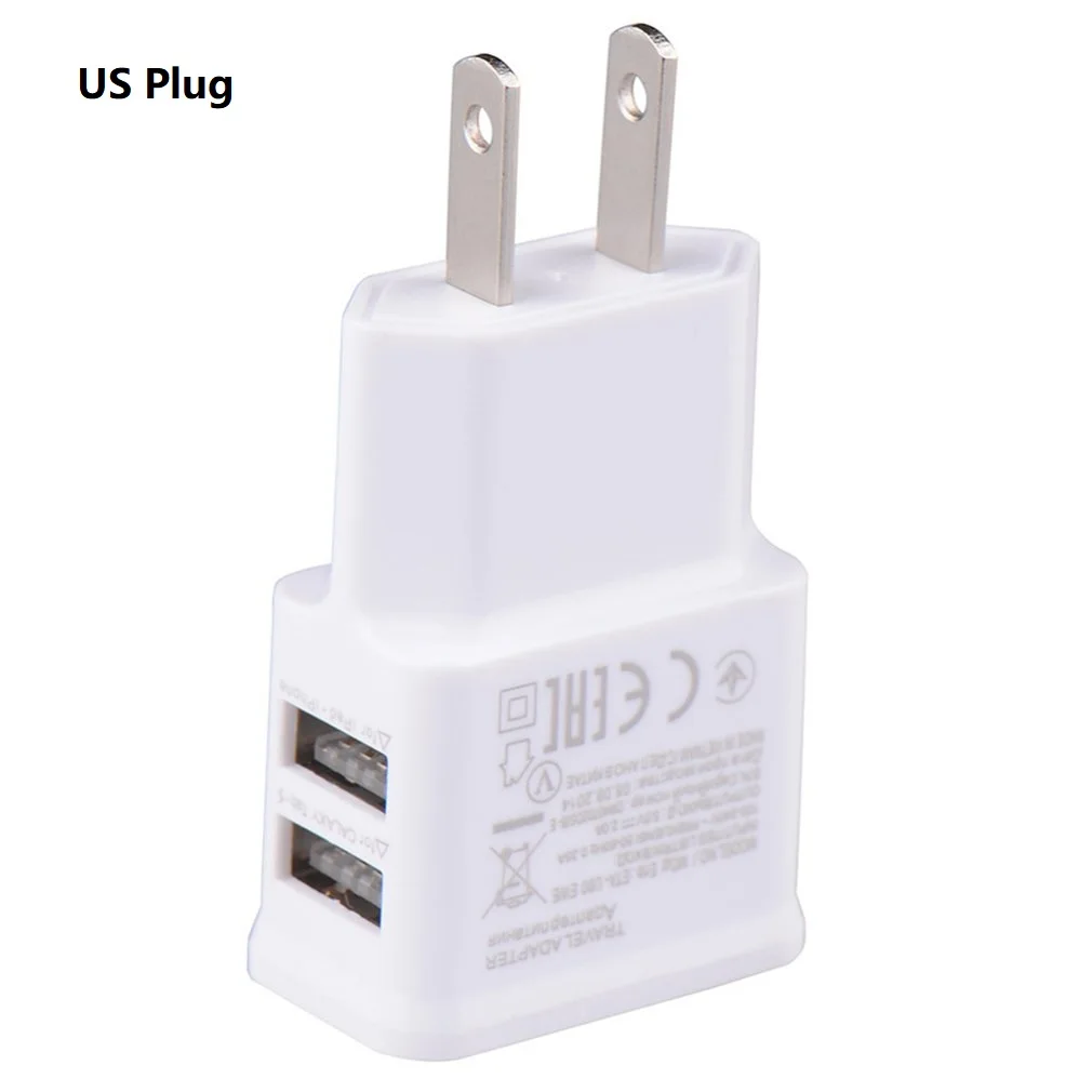 Универсальное зарядное устройство для мобильного телефона с двумя USB разъемами европейского стандарта, 5 В, 2 А, зарядное устройство для путешествий, зарядное устройство для iPhone, Android