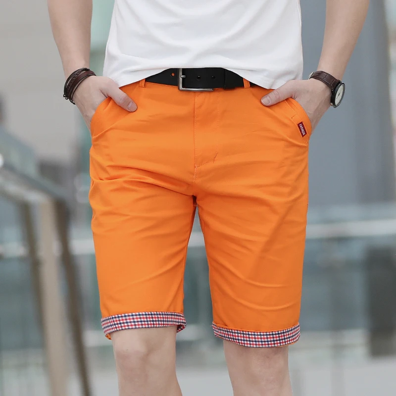 orange shorts Летние повседневные шорты, мужские клетчатые хлопковые короткие штаны, модные шорты в уличном стиле, Бермуды, мужские шорты, Pantalon размера плюс, мужские шорты - Цвет: orange shorts