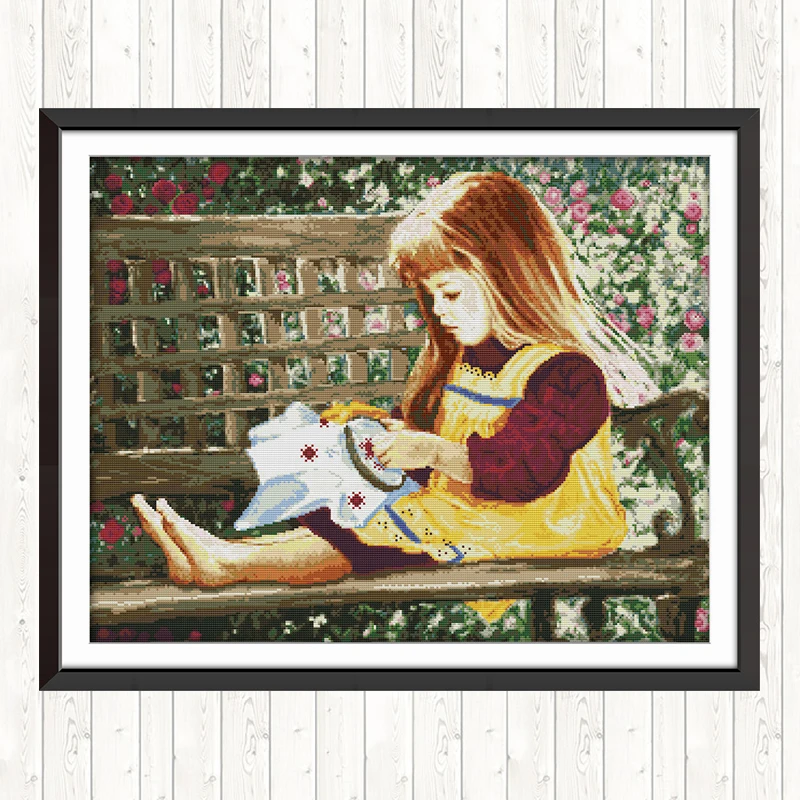 

Embroidered Girl Cross Stitch Kit 14CT 11CT Counted and Stamped Handmade DIY Needlework Crafts DMC Cotton Thread Printed Canvas