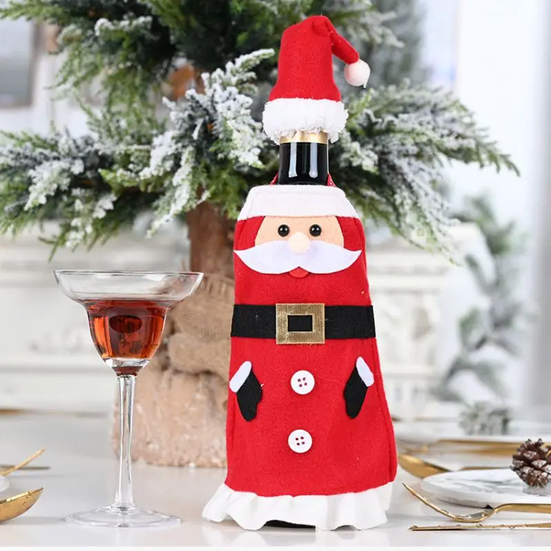 Christmas Red Wine Bottle Covers Bottle Xmas Ornament Santa Clause Snowman Apron Covers Christmas Party Home Decor for - Цвет: A