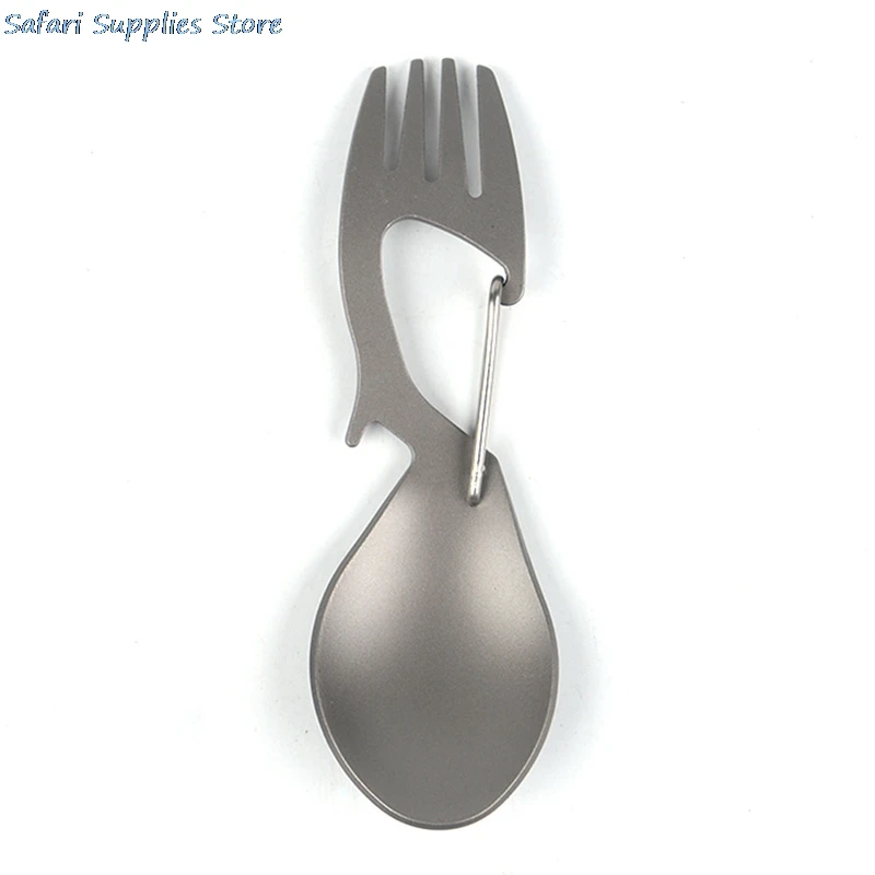 Multi-Tool Titanium Construction Spork Multi-Function Spoon Fork Carabiner Bottle Opener Outdoor Camping Picnic Tableware