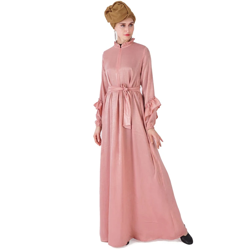 Pink dress Турецкая абайа Дубай мусульманский хиджаб платье Кафтан Исламская одежда Абая для женщин платья Caftan Djelaba Femme Tesettur Elbise - Цвет: Pink dress