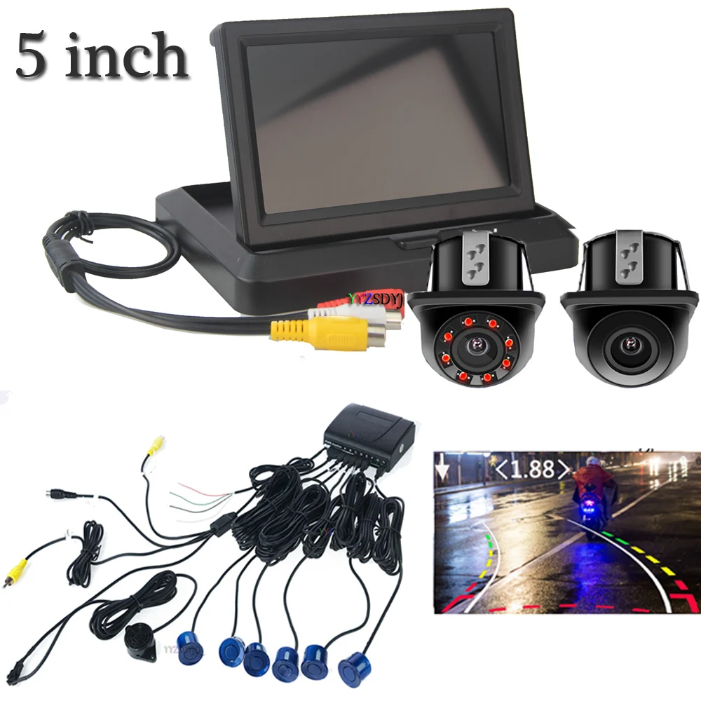 Video Car Parking 6 Sensor Auto Parktronic Buzzer With Moving Reverse Backup Camera Night Vision Rearview system 5 Inch Display
