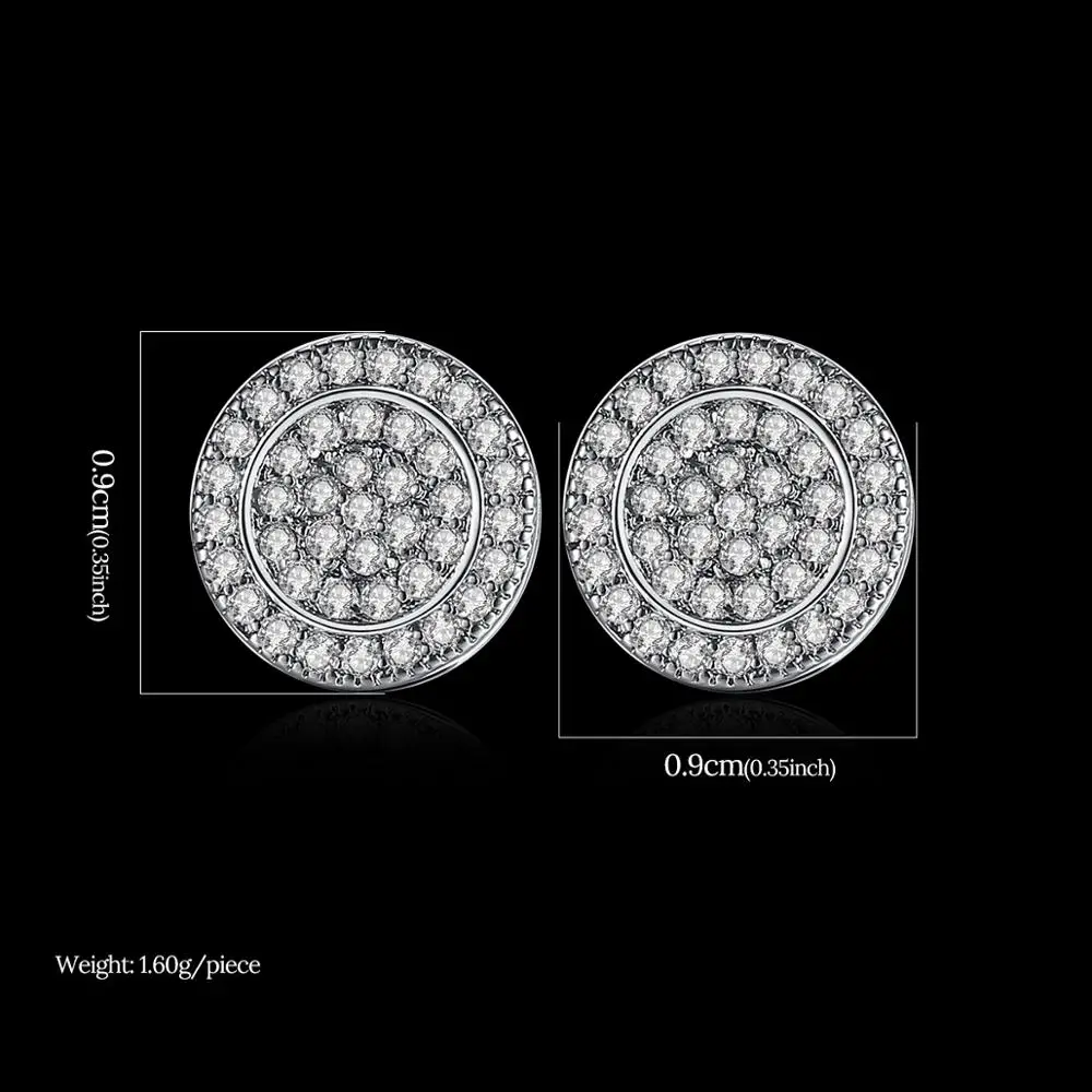 JINSE Punk Blue Cubic Zirconia Men's Stud Earrings Round Geometric Multicolor Charm CZ Stone Iced Earrings Hip Hop Jewelry Gift