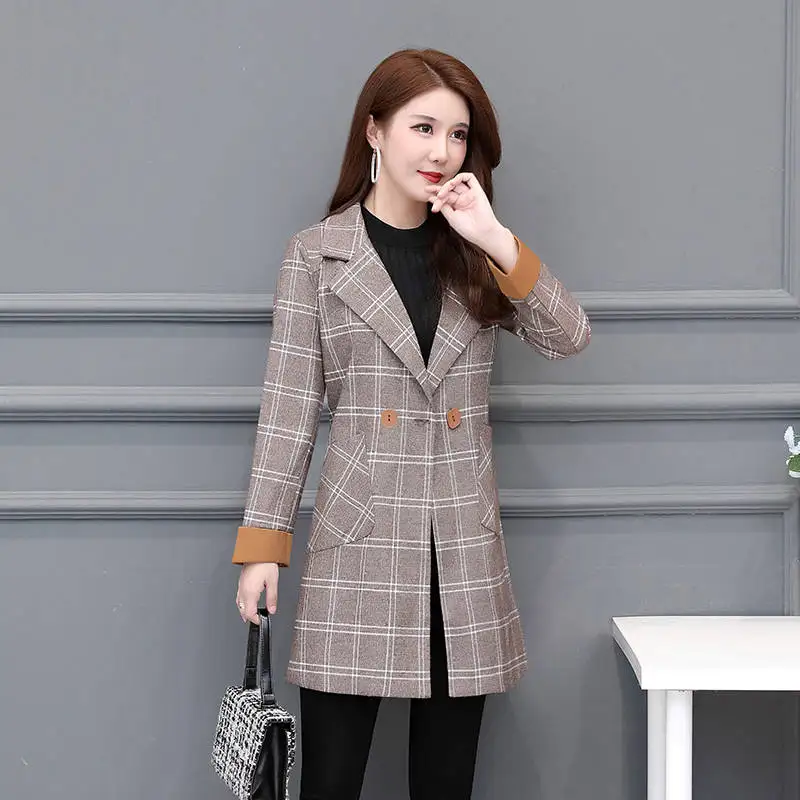 Blazer 01 Клетчатый женский Блейзер длинный рукав двубортный карман тонкий женский пиджак весна осень женская модная одежда - Цвет: Blazer 01