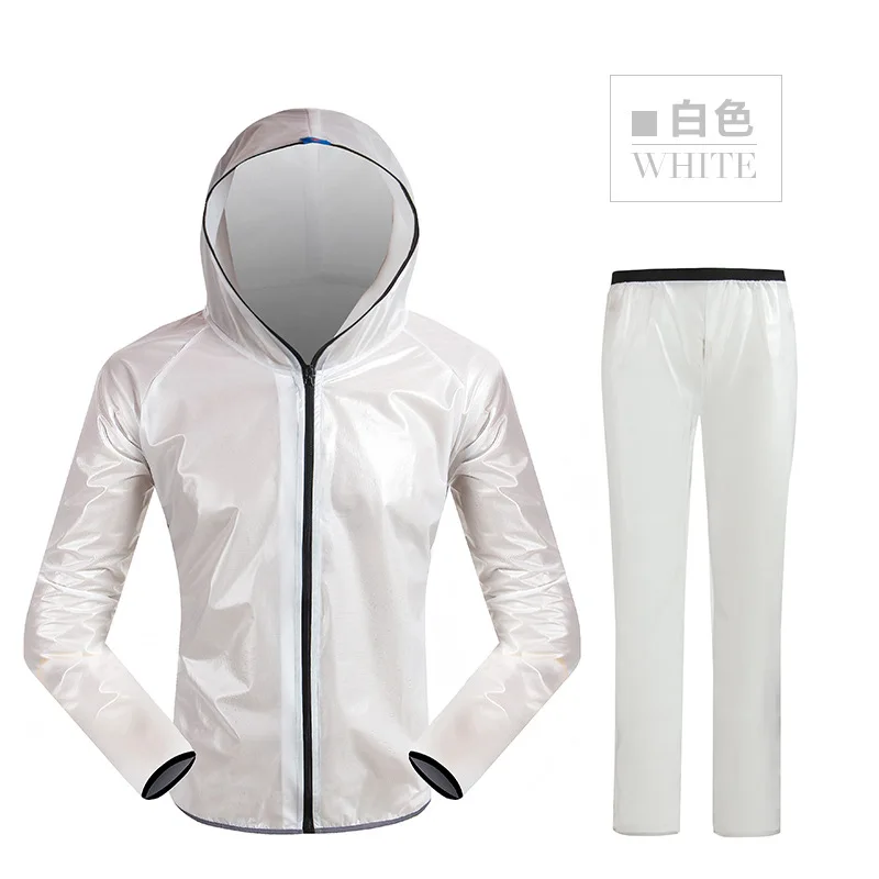 Стильный трикотажный комплект для велоспорта с капюшоном, плащ для велоспорта, велосипедная одежда для бега, куртка с длинными рукавами, непромокаемая водонепроницаемая одежда - Цвет: WhiteSet