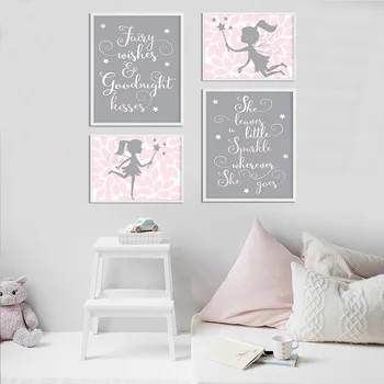 

Nursery Quotes Canvas Child Poster Fairy Cartoon Wall Art Print Nordic Kids Decoration Picture Painting Baby Girl Bedroom Decor