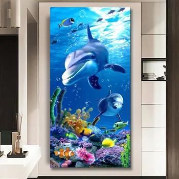 

Large 5D DIY Diamond Painting Underwater World Dolphin Full Drill Round Diamond Embroidery Mosaic Rhinestone Home Decor