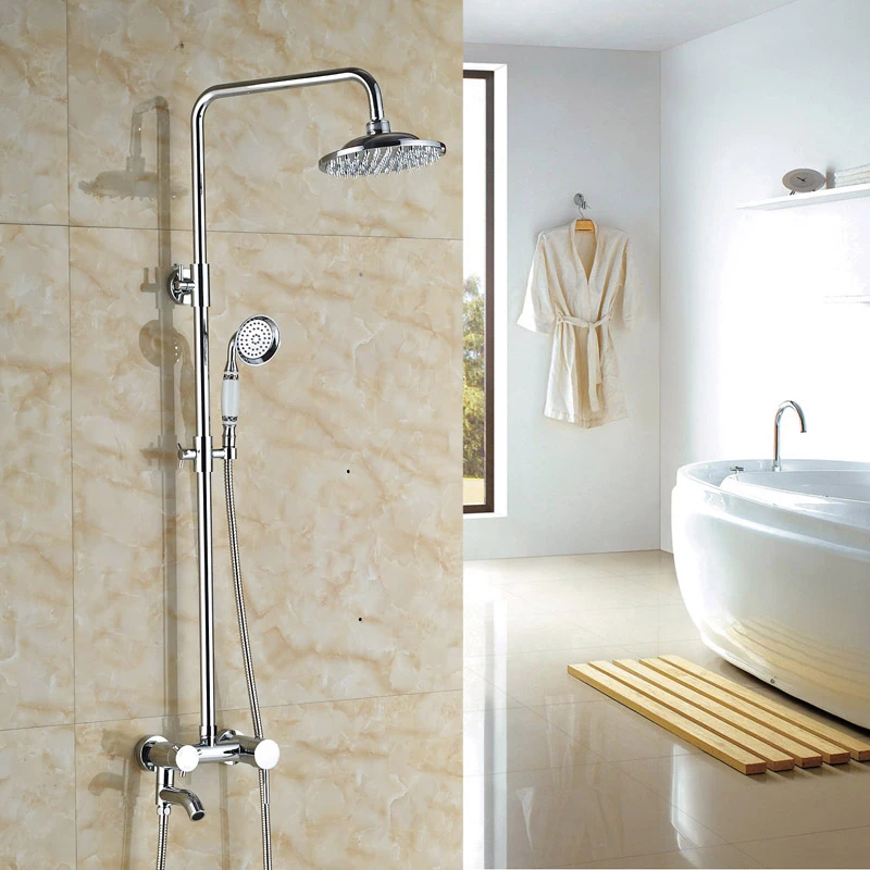 Chrome Rainfall Shower Faucet Set In Wall Shower Column 8 Plastic Rainfall Shower Head Sliding Bar Bath Shower Set Swivel Spout Shower Faucets Aliexpress