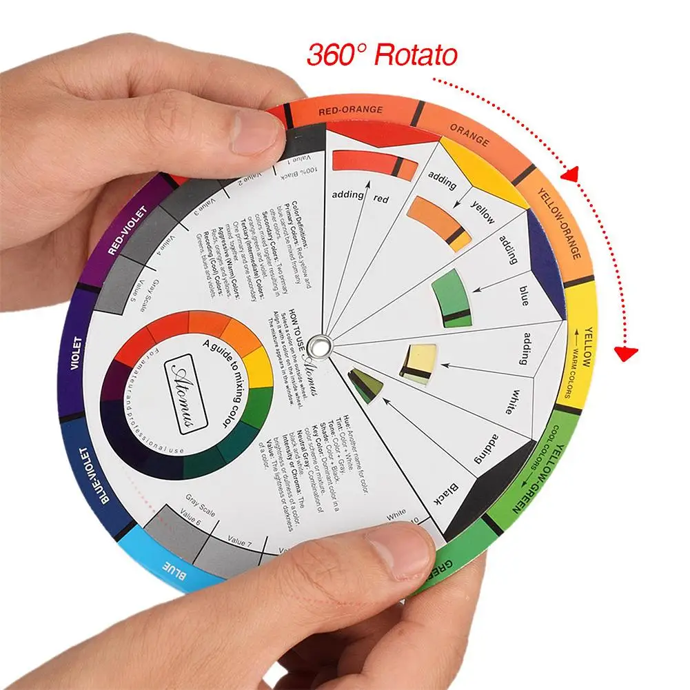 

Professional Tattoo Nail Pigment 12 Color Wheel Paper Card Supplies Three-tier Design Mix Guide Round The Central Circle Rotates