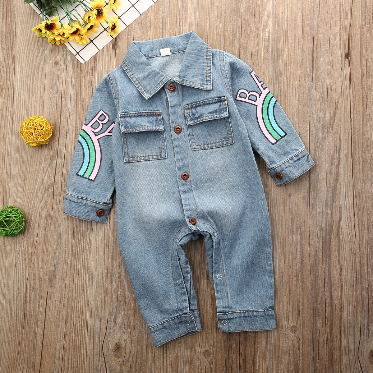 Модная детская одежда для маленьких мальчиков джинсовый комбинезон с длинным рукавом и изображением жирафа для отложной воротник комбинезон для маленьких мальчиков весенне-осенняя одежда для детей 0-18 м