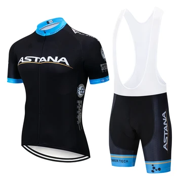 

2020 black Astana Cycling Clothing Bike jersey Quick Dry Mens Bicycle clothes team pro Cycling Jerseys 9D bike shorts set