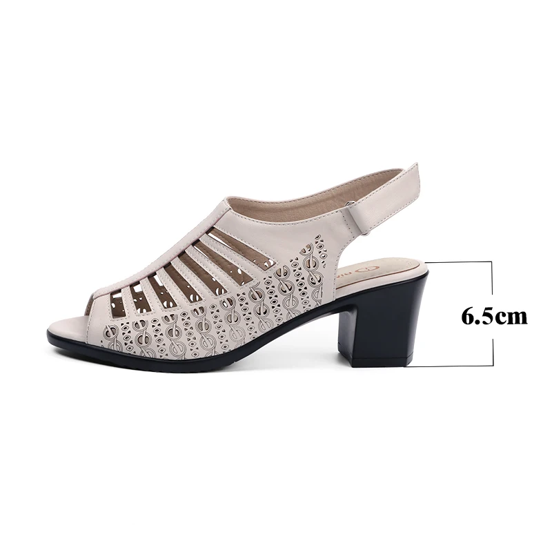 AIMEIGAO Women Gladiator Sandals Buckle Strap Peep Toe Summer Shoes Thick Med Heels Women Sandals Soft Leather Big Size Shoes