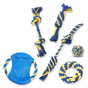 

6 Pack Dog Rope Toy, Dog Toys Set, Puppy Teething Toy, Chew Toys, Cotton Knot, Rope Ball, Dog Flying Disc, for Teeth Cleaning, B