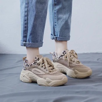 

2019 autumn new fashion trend leopard decorative thick sole casual shoes women comfortable mesh breathable flat shoes