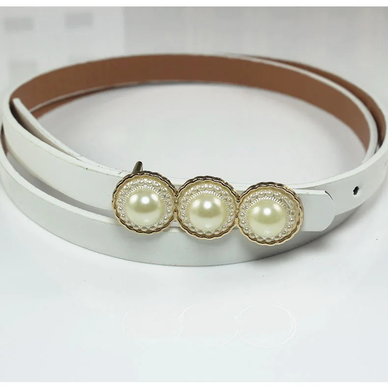 white Vintage PU Wide Belt For Women Fashion Women Three Pearls Buckle Belt Dress Accessories Pearl Water Drill Belt Buckle - Цвет: white