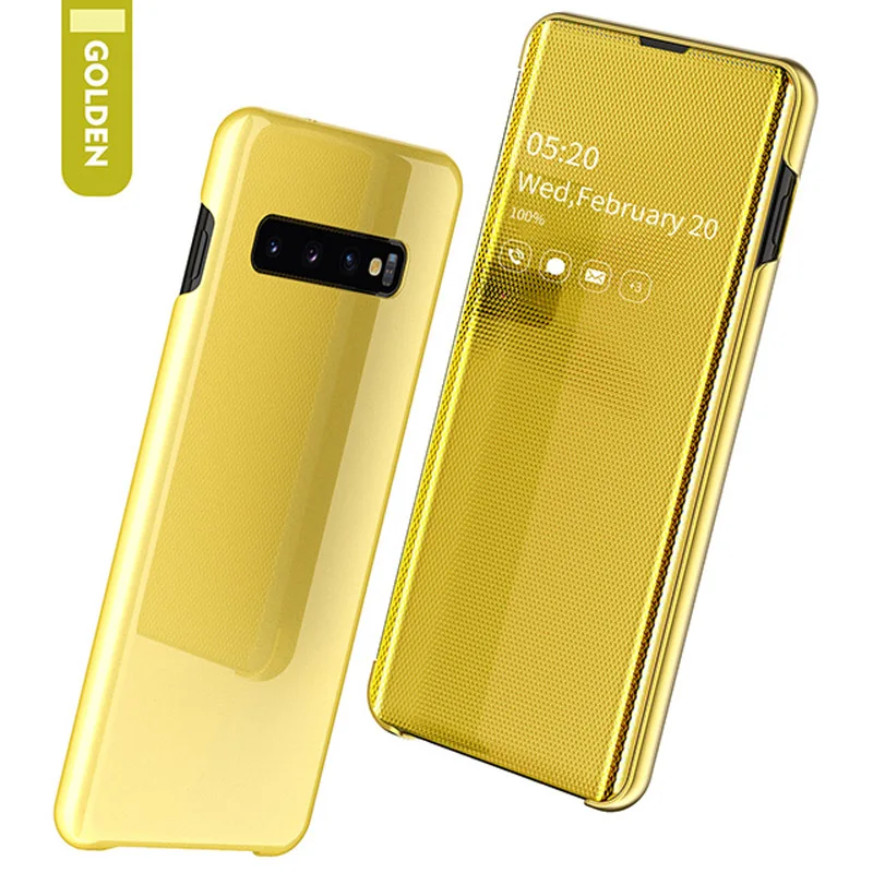 Умный зеркальный флип-чехол для samsung Galaxy S10 S8 S9 плюс S10e S7 Edge Note 8 9 10 Pro A30 A50 A70 A7 A750 крышка чехол - Цвет: Gold