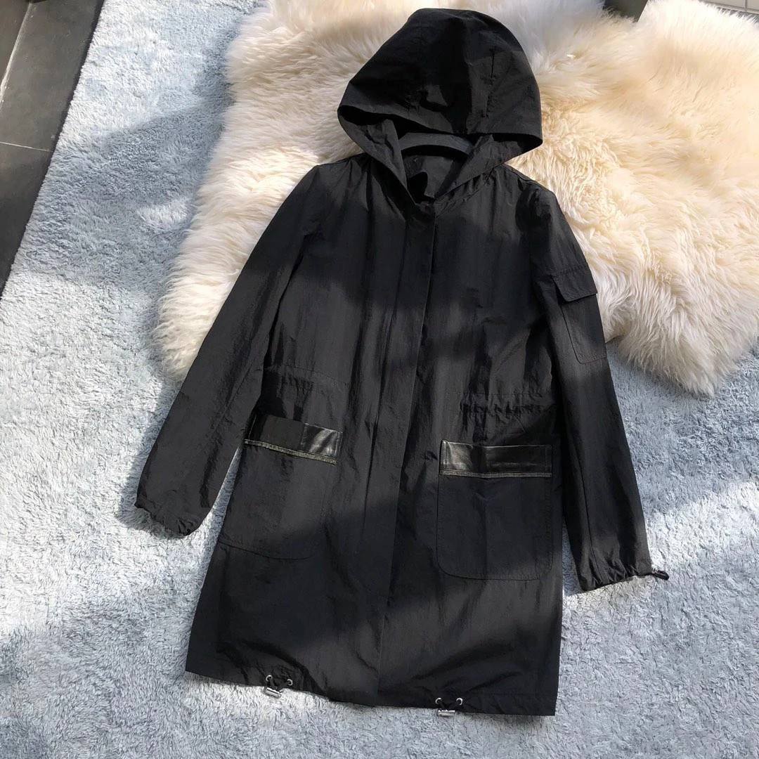 

2019 new ladies high quality fashion long-sleeved lapel solid color hooded collar windbreaker jacket 0816