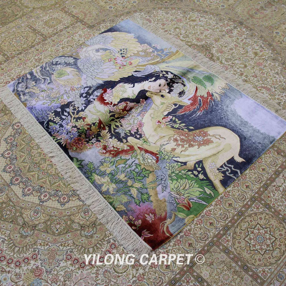 YILONG 3'x4' Goddess гобелен шелковый ковер ручной работы тканый ковер(ZQG305A