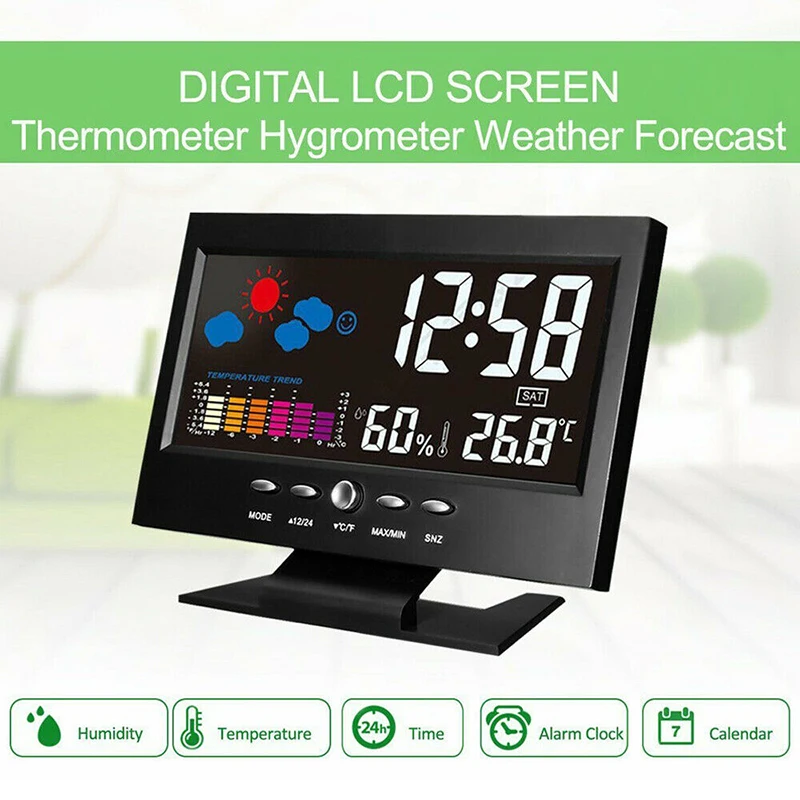 Koop 1 Pc Nieuwe Hot Sale Weerbericht Klok Led Digitale Wekker Snooze Kalender Thermometer Weer Kleur Display Home Digitale Klok