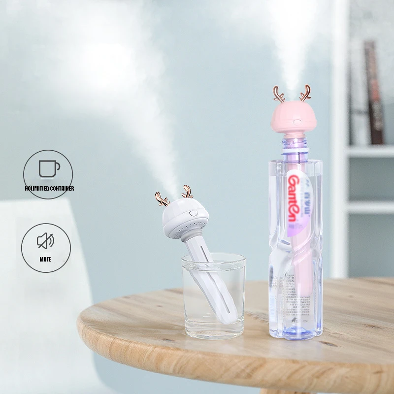 Adjustable Height Water Bottle Antler Air Humidifier Portable Ultrasonic Mist Maker Aroma Diffuser For Car Home