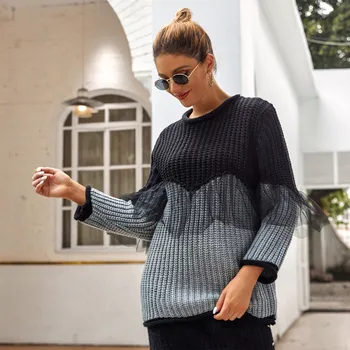 

Sweater Women Knitwear O-Neck Mesh Long Sleeve Pullover Casual Tops Autumn Winter Women Clothes pullover Sweater pull femme