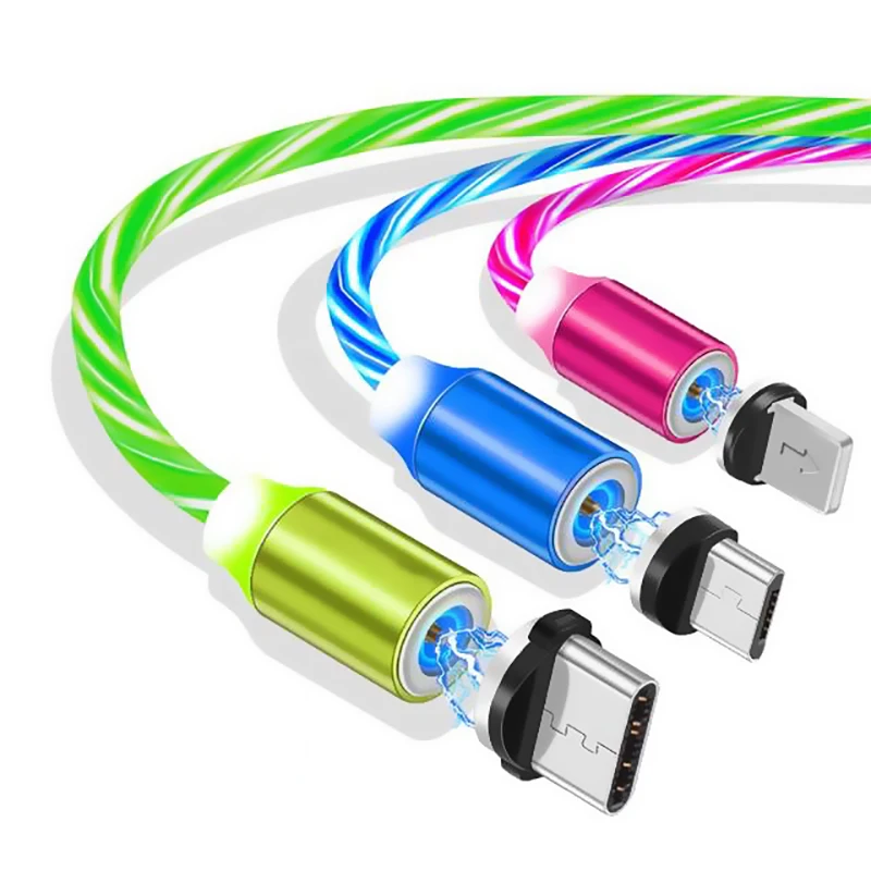 

Magnetic Flowing Light Micro USB Cable USB C Quick Charge Adapter For iPhone XS Samsung Charger Magnet Fast Charging Type C Cord