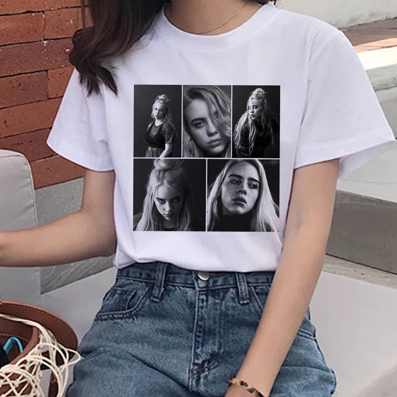 p2163-19 Billie Eilish Harajuku Ullzang Футболка женская футболка с графикой Bad Guy Эстетическая забавная футболка с героями мультфильмов 90s хип-хоп футболки женские - Цвет: p2163-19